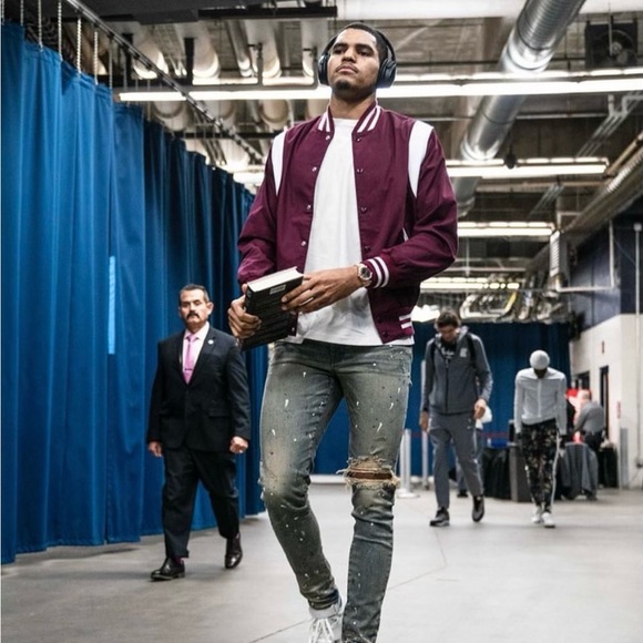 Golden Bear Leather-Paneled Poplin Bomber Jacket - Picture 5 of 6